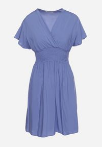 Born2be - Niebieska Sukienka z Wiskozy Saede. Okazja: na co dzień. Kolor: niebieski. Materiał: wiskoza. Wzór: gładki. Sezon: lato. Typ sukienki: kopertowe. Styl: casual. Długość: mini #5