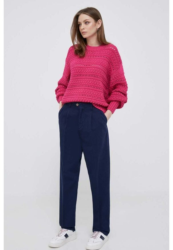 TOMMY HILFIGER - Tommy Hilfiger spodnie bawełniane x Shawn Mendes kolor granatowy szerokie high waist. Stan: podwyższony. Kolor: niebieski. Materiał: bawełna