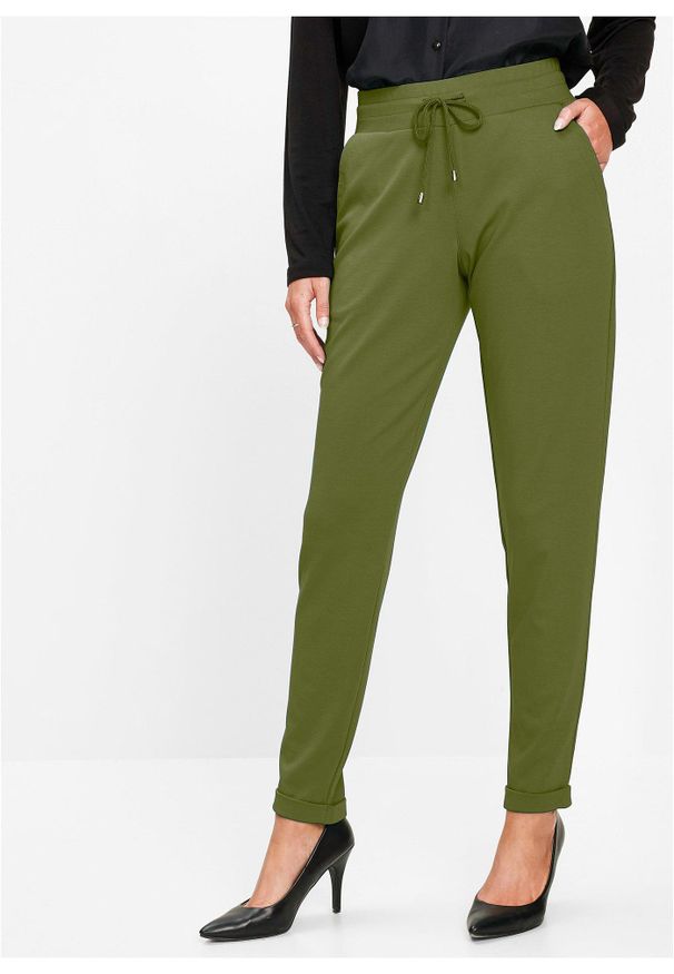 bonprix - Spodnie z gumką w talii, z mieszanki wiskozy. Kolor: zielony. Materiał: wiskoza. Długość: długie