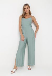 Born2be - Zielony Kombinezon na Cienkich Ramiączkach z Kieszeniami Zindia. Kolor: zielony. Długość rękawa: na ramiączkach #3