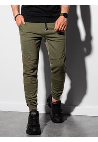 Ombre Clothing - Spodnie męskie dresowe P954 - ciemnooliwkowe - XXL. Kolor: szary. Materiał: dresówka. Wzór: gładki #4
