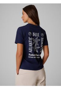 4f - 4F T-shirt relaxed z nadrukiem damski - granatowy M. Okazja: na co dzień. Kolor: niebieski. Materiał: materiał, bawełna, dzianina. Wzór: nadruk. Styl: elegancki, casual, klasyczny, sportowy #2
