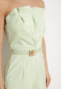 Born2be - Zielony Kombinezon Bez Rękawów Zdobiony Zakładkami i Paskiem z Klamrą Silurea. Okazja: na co dzień. Kolor: zielony. Długość rękawa: bez rękawów. Wzór: aplikacja. Styl: casual, elegancki #4