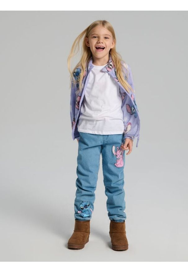 Sinsay - Jeansy jogger Stitch - niebieski. Kolor: niebieski