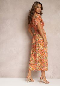 Renee - Pomarańczowa Wiskozowa Sukienka Maxi w Kwiaty Sadeline. Kolor: pomarańczowy. Materiał: wiskoza. Wzór: kwiaty. Długość: maxi #5