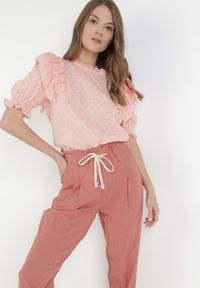 Born2be - Ciemnoróżowe Spodnie Lithophi. Kolor: różowy. Materiał: bawełna. Długość: długie. Wzór: aplikacja, paski #5