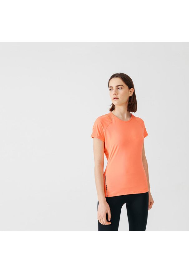 KALENJI - Koszulka do biegania damska Kalenji Run Dry+. Kolor: różowy. Materiał: skóra, materiał, bawełna, elastan, poliester. Sport: bieganie