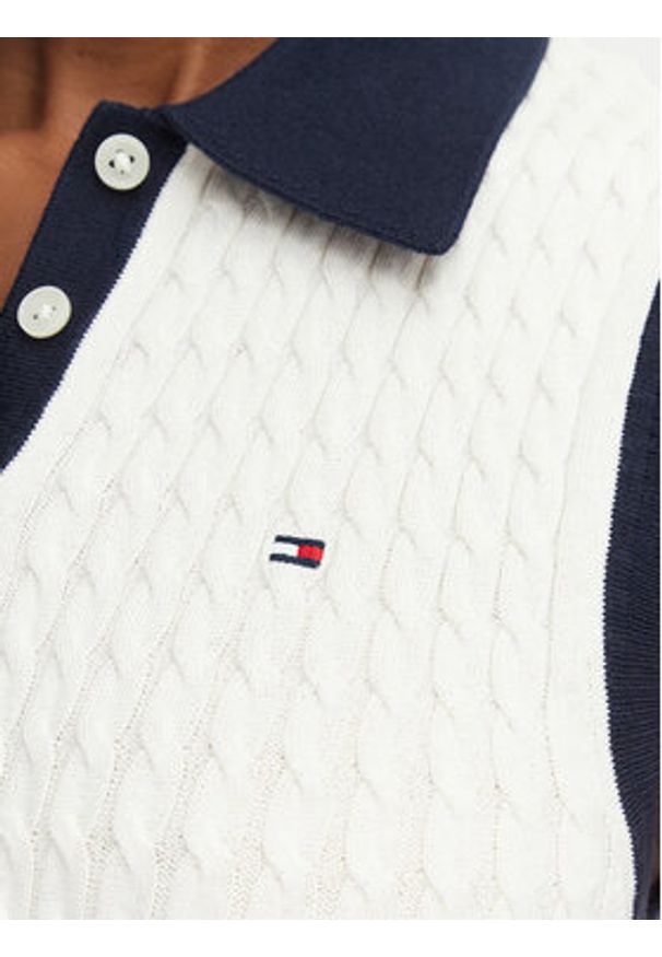 TOMMY HILFIGER - Tommy Hilfiger Sweter Fine Gg Cable WW0WW50102 Kremowy Regular Fit. Kolor: kremowy. Materiał: bawełna