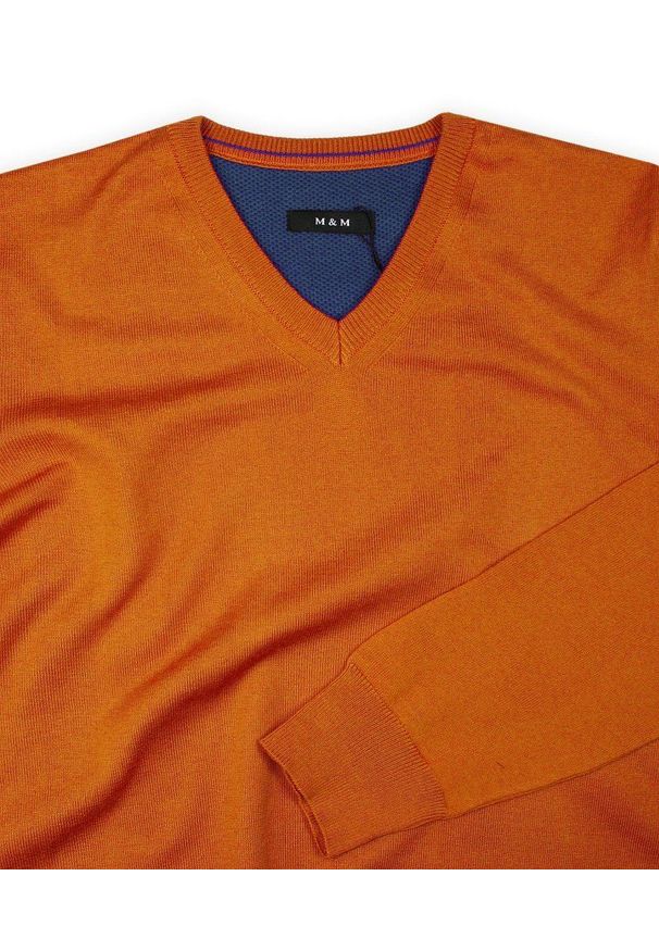 Pomarańczowy sweter MM Classic elegancki, na spotkanie biznesowe, z klasycznym kołnierzykiem
