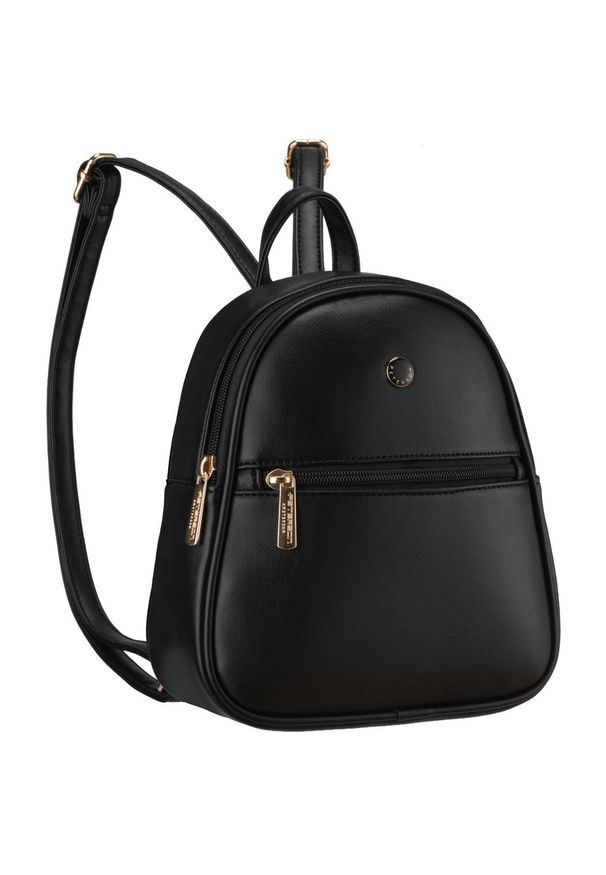 Mały plecak damski mini plecaczek miejski na suwak czarny ze skóry ekologicznej Peterson PTN MX03-P. Kolor: czarny. Materiał: skóra ekologiczna