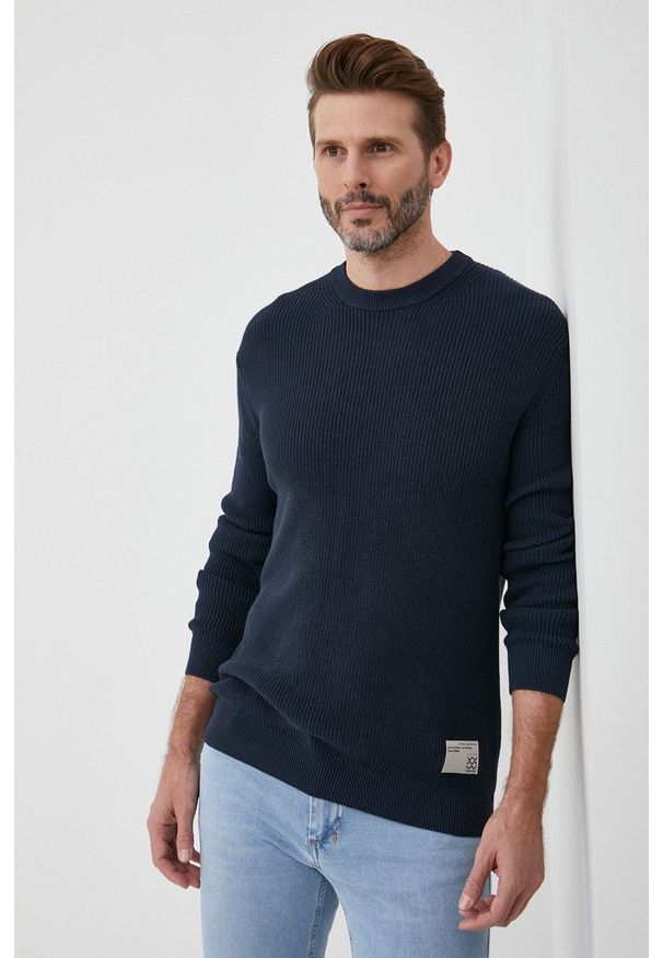 Sisley sweter bawełniany męski kolor granatowy lekki. Kolor: niebieski. Materiał: bawełna. Długość rękawa: długi rękaw. Długość: długie