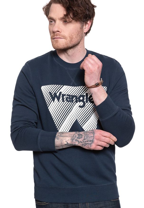 Wrangler - WRANGLER CREW SWEAT NAVY W6M3HA114. Kolor: niebieski