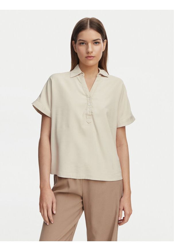 only - ONLY Polo Aris 15364279 Beżowy Loose Fit. Typ kołnierza: polo. Kolor: beżowy. Materiał: wiskoza