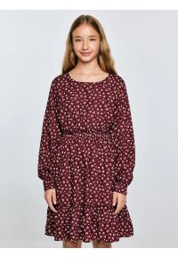 Big-Star - Sukienka dziewczęca z wiskozy z motywem kwiatowym bordowa Namisa 604. Okazja: na co dzień. Kolor: czerwony. Materiał: wiskoza. Wzór: kwiaty. Typ sukienki: proste. Styl: elegancki, casual #5