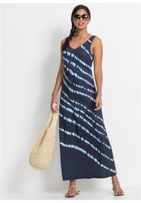 Sukienka maxi z batikowym nadrukiem bonprix ciemnoniebiesko-biel wełny z nadrukiem. Kolor: niebieski. Materiał: wełna. Wzór: nadruk. Długość: maxi #6