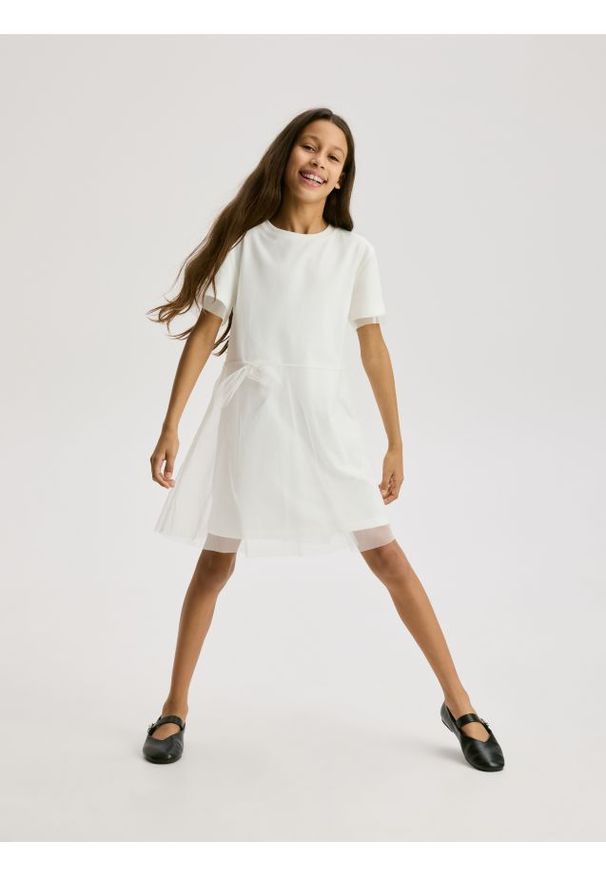 Reserved - Tiulowa sukienka - złamana biel. Materiał: tiul