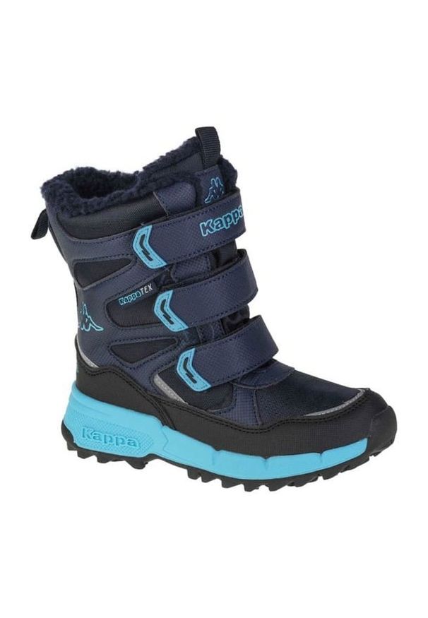 Buty Kappa Vipos Tex K Jr 260902K-6766 białe granatowe. Zapięcie: rzepy. Kolor: biały, wielokolorowy, niebieski. Materiał: syntetyk, materiał. Szerokość cholewki: normalna. Sezon: zima, jesień