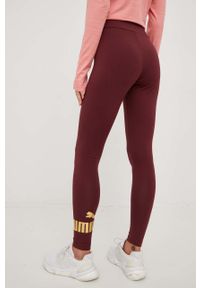 Puma legginsy essentials+ metallic damskie kolor bordowy z nadrukiem. Stan: podwyższony. Kolor: czerwony. Materiał: dzianina. Wzór: nadruk #3