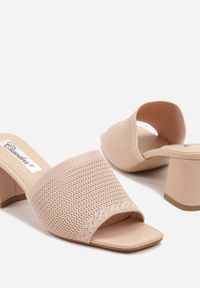 Born2be - Beżowe Klapki na Słupku z Szydełkową Cholewką Idalana. Okazja: na co dzień, na spacer. Kolor: beżowy. Materiał: jeans. Obcas: na słupku. Styl: casual, elegancki. Wysokość obcasa: średni #5