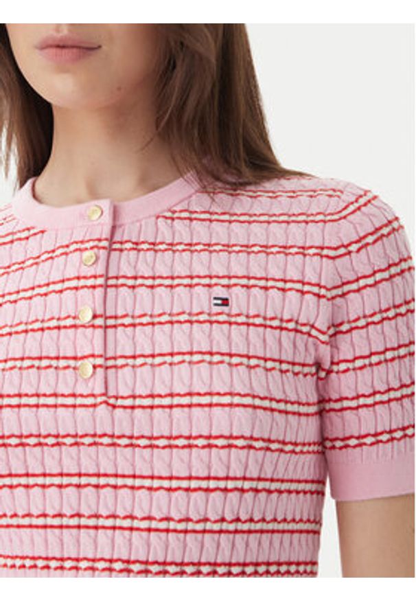 TOMMY HILFIGER - Tommy Hilfiger Sweter WW0WW49613 Różowy jasny Slim Fit. Kolor: różowy. Materiał: bawełna