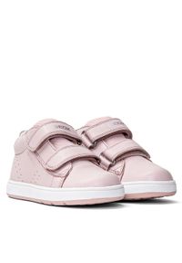 Geox - Sneakersy dziecięce różowe GEOX B Biglia Girl. Kolor: różowy. Materiał: skóra, syntetyk, guma, materiał. Wzór: aplikacja, motyw z bajki. Sport: turystyka piesza