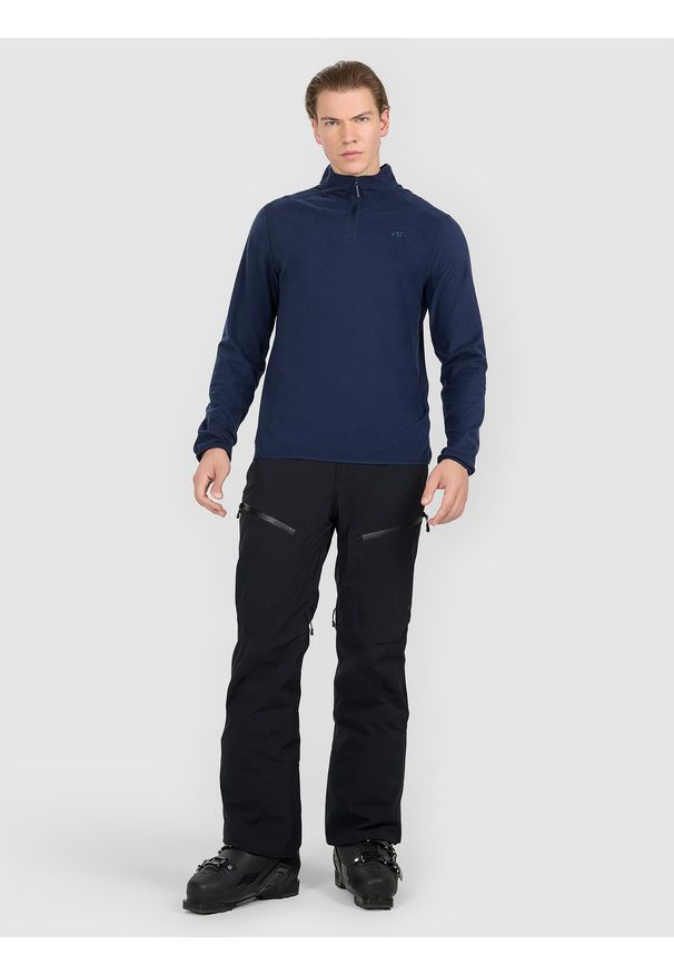 4f - 4F Bielizna termiczna polarowa (góra) męska - granatowa M. Typ kołnierza: kołnierzyk stójkowy. Kolor: niebieski. Materiał: polar. Sezon: zima. Sport: turystyka piesza