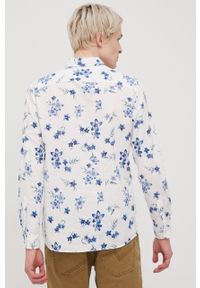 Premium by Jack&Jones koszula z domieszką lnu męska kolor biały slim z kołnierzykiem button-down. Typ kołnierza: button down. Kolor: biały. Materiał: len