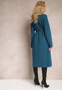 Renee - Granatowa Sweterkowa Sukienka z Materiałowym Paskiem i Wywijanym Golfem Raileanu. Typ kołnierza: golf. Kolor: niebieski. Materiał: materiał. Sezon: jesień, zima #4