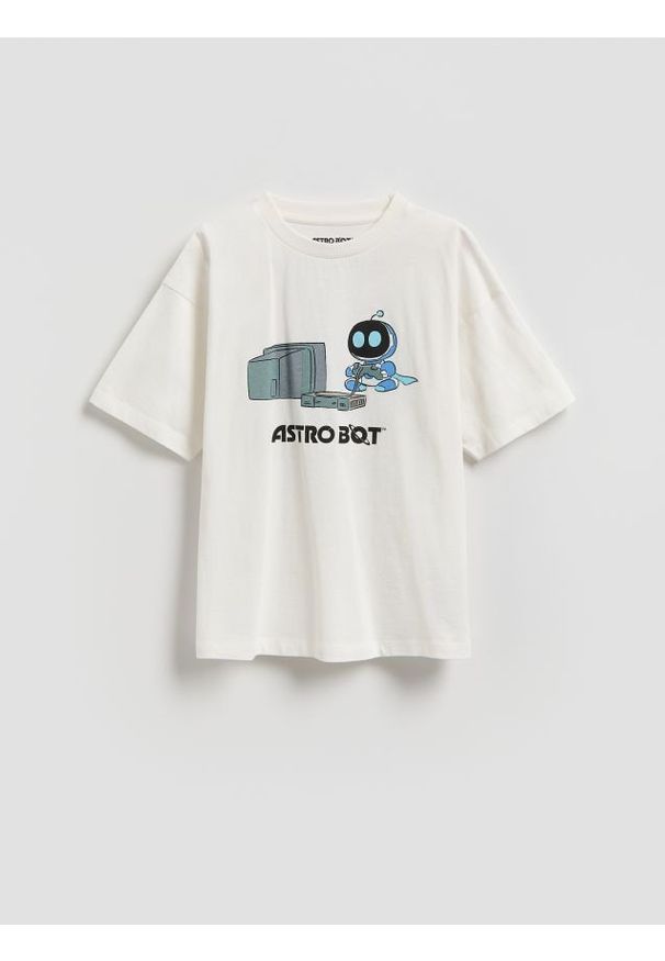 Reserved - T-shirt Astro Bot - złamana biel. Materiał: dzianina, bawełna