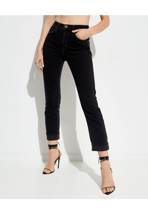ONETEASPOON - Klasyczne czarne jeansy Awesome Baggies. Stan: podwyższony. Kolor: czarny. Wzór: aplikacja. Styl: klasyczny