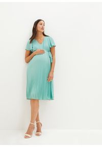 bonprix - Sukienka ciążowa plisowana. Kolekcja: moda ciążowa. Kolor: zielony. Materiał: materiał. Styl: elegancki