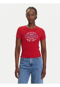 Tommy Jeans T-Shirt DW0DW21421 Czerwony Slim Fit. Kolor: czerwony. Materiał: bawełna