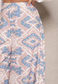 Renee - Białe Szerokie Spodnie z Wiskozy High Waist w Geometryczny Wzór Firdexia. Stan: podwyższony. Kolor: biały. Materiał: wiskoza. Wzór: geometria. Sezon: lato. Styl: elegancki #4