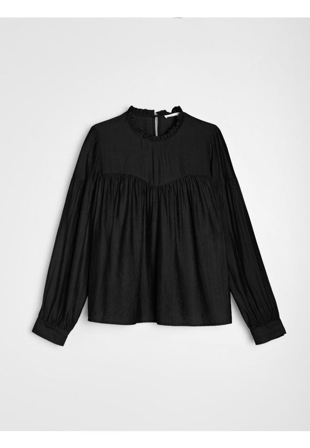Sinsay - Bluzka z marszczeniami - czarny. Kolor: czarny