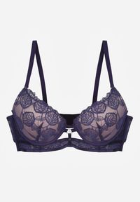 Renee - Granatowo-Różowy Koronkowy Biustonosz w Klasycznym Stylu z Aplikacją Galinassa. Kolor: niebieski. Materiał: koronka. Wzór: aplikacja #7
