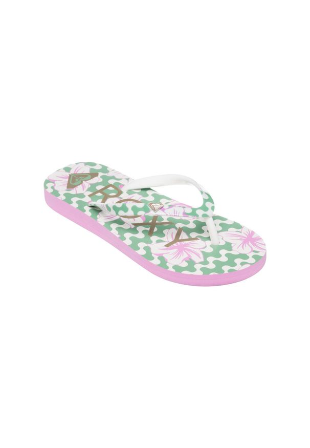 Roxy - Sandały dla Dziewczynki PEBBLES Różowy. Kolor: zielony. Materiał: guma, syntetyk. Wzór: paski, nadruk. Styl: sportowy