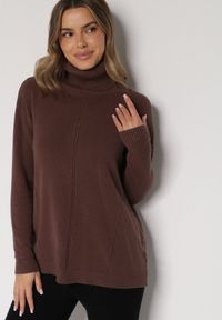 Born2be - Brązowy Sweter z Golfem i Dodatkiem Kaszmiru Rorizia. Okazja: na co dzień, do pracy. Typ kołnierza: golf. Kolor: brązowy. Długość: długie. Wzór: aplikacja. Materiał: kaszmir. Długość rękawa: długi rękaw. Sezon: zima, jesień. Styl: klasyczny, casual #6