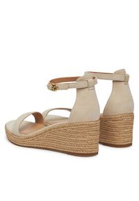 TOMMY HILFIGER - Tommy Hilfiger Espadryle Suede Ankle Mid Wedge Espadrille FW0FW08479 Beżowy. Kolor: beżowy. Materiał: zamsz, skóra #4