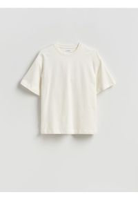 Reserved - Bawełniany t-shirt boxy - złamana biel. Materiał: bawełna