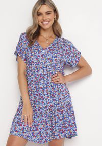 Born2be - Niebieska Sukienka z Wiskozy i Falbanką Janosa. Kolor: niebieski. Materiał: wiskoza. Długość: mini #1