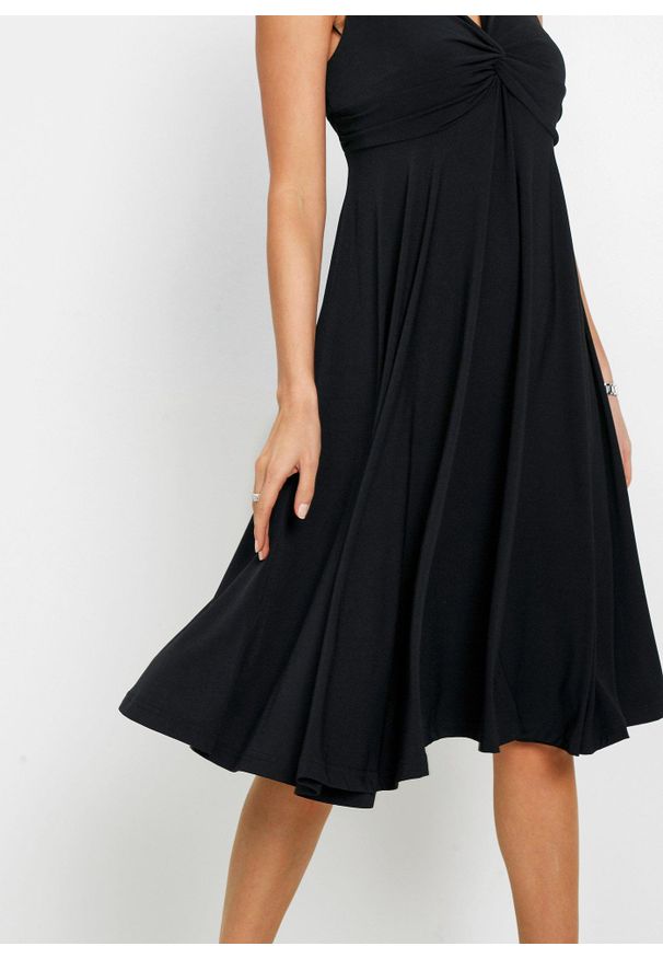 bonprix - Sukienka T-shirtowa z dekoltem w serek. Typ kołnierza: dekolt w serek. Kolor: czarny. Styl: elegancki