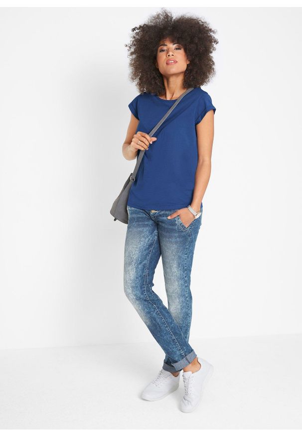 bonprix - Shirt bawełniany, krótki rękaw. Kolor: niebieski. Materiał: bawełna. Długość rękawa: krótki rękaw. Długość: krótkie