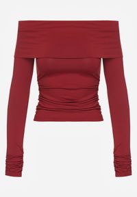Renee - Bordowa Marszczona Bluzka Hiszpanka Vices z Wywiniętym Dekoltem Termola. Okazja: na co dzień. Typ kołnierza: dekolt hiszpanka. Kolor: czerwony. Materiał: jeans. Styl: casual #3