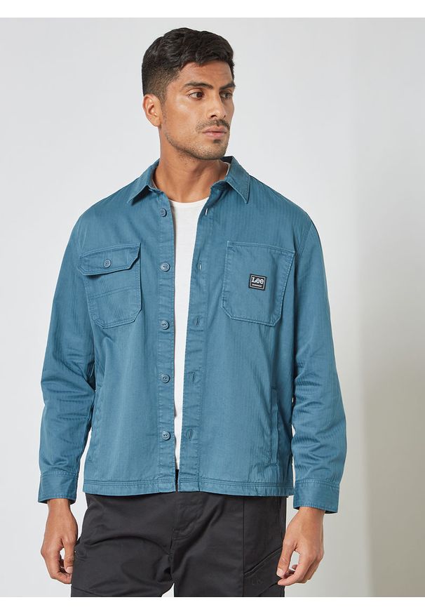 Lee - LEE BOX POCKET OVERSHIRT MĘSKA KOSZULA MATERIAŁOWA TEAL L68LQPQO. Materiał: materiał