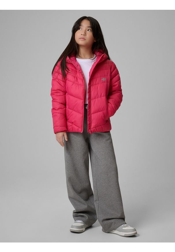 4f - 4F Kurtka z wypełnieniem syntetycznym dziewczęca - różowa 140 (9-10 lat). Okazja: na spacer, na co dzień, na uczelnię. Kolor: różowy. Materiał: syntetyk. Wzór: gładki. Sezon: lato. Styl: casual