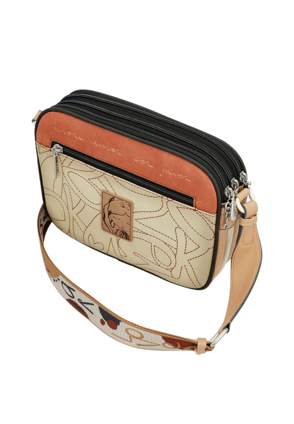 Pomarańczowa Stylowa Torebka Damska Anekke. Kolor: pomarańczowy. Wzór: nadruk, aplikacja, kolorowy. Dodatki: z breloczkiem. Styl: elegancki. Rodzaj torebki: na ramię