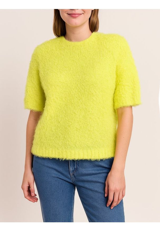 Sinsay - Miękka bluzka z krótkim rękawem i okrągłym dekoltem - żółty. Kolor: żółty. Długość rękawa: krótki rękaw. Długość: krótkie