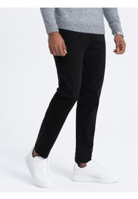 Ombre Clothing - Męskie spodnie chino o dopasowanym kroju - czarne V1 OM-PACP-0151 - XXL. Okazja: na co dzień. Kolor: czarny. Materiał: bawełna, materiał, tkanina, elastan. Styl: casual