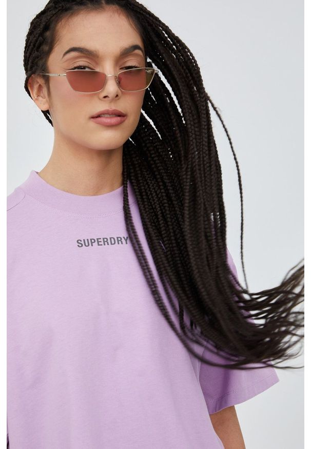 Superdry t-shirt bawełniany kolor fioletowy. Kolor: fioletowy. Materiał: bawełna. Wzór: nadruk