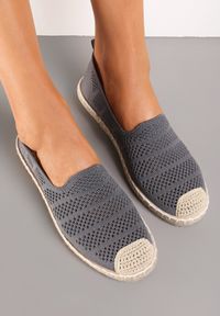 Born2be - Szare Espadryle z Ażurowej Siateczki Ozdobione Plecionką Lanivesa. Okazja: na co dzień. Kolor: szary. Materiał: jeans, len. Szerokość cholewki: normalna. Wzór: ażurowy, aplikacja. Sezon: lato. Styl: wakacyjny, casual, klasyczny, elegancki #1